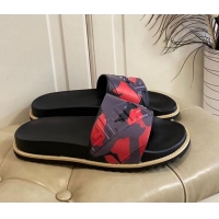 Cute Fendi Camouflage Flat Slide Sandals 308101 Red 2021