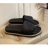 Good Quality Fendi FENDI Embossed Flat Slide Sandals 0308104 Black