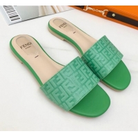 Fashion Fendi FF Leather Flat Slide Sandals 0330116 Bright Green 2021