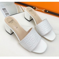 Low Price Fendi FF Leather Heel Slide Sandals 0330116 White 2021