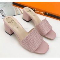 Shop Fendi FF Leather Heel Slide Sandals 0330116 Pink 2021