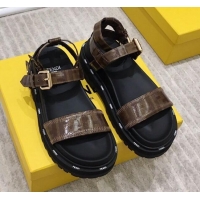 Discount Fendi Flat Sandals 033191 Black/Brown 2021