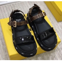 Good Quality Fendi Flat Sandals 033192 Black/Brown 2021