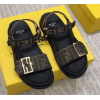 Good Quality Fendi Flat Sandals 033194 Black/Brown 2021