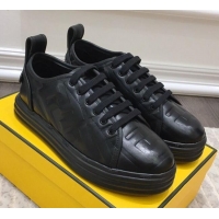 Top Grade Fendi Rise FF Leather Sneakers 033195 Black 