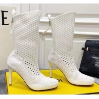 Luxury Cheap Fendi Reflections Woven Lace Ankle Boots 040117 White 2021