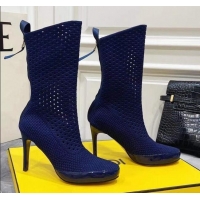 Good Looking Fendi Reflections Woven Lace Ankle Boots 040117 Navy Blue 2021