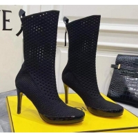 Charming Fendi Reflections Woven Lace Ankle Boots 040117 Black 2021