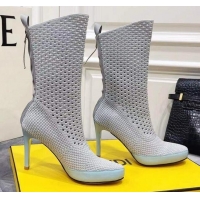 Grade Quality Fendi Reflections Woven Lace Ankle Boots 040117 Light Grey 2021