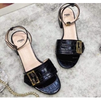 Lowest Price Fendi Crocodile Embossed Leather Sandals 040734 Black 2021