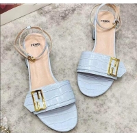 Charming Fendi Crocodile Embossed Leather Sandals 040736 Light Blue 2021