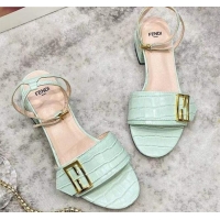 Top Quality Fendi Crocodile Embossed Leather Sandals 040736 Green 2021