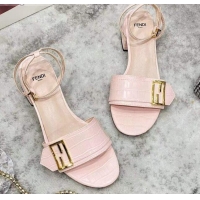 Best Design Fendi Crocodile Embossed Leather Sandals 040736 Light Pink 2021