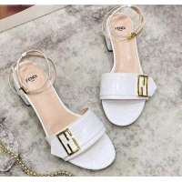 Unique Grade Fendi Crocodile Embossed Leather Sandals 040736 White 2021