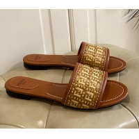 Best Luxury Fendi FF Interlace Flat Slide Sandals 040878 Brown 2021