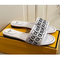 Good Quality Fendi FF Interlace Flat Slide Sandals 040878 White 2021