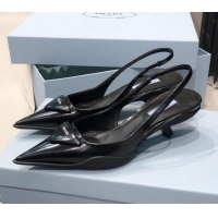 Fashion Prada Shiny Leather Slingback Pumps 3cm 030601 Black 2021