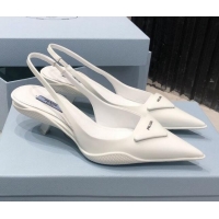 Best Quality Prada Shiny Leather Slingback Pumps 3cm 030601 White 2021