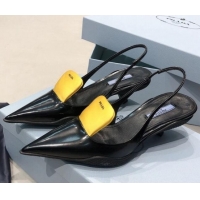 Custom Prada Leather and Nylon Slingback Pumps 030601 Black/Yellow