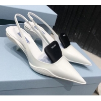 Unique Grade Prada Leather and Nylon Slingback Pumps 3cm White/Black 030606