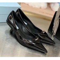 Cute Prada Shiny Leather Slingback Pumps 3cm 030611 Black 2021