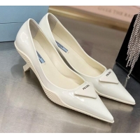 Low Cost Prada Shiny Leather Slingback Pumps Heel 3cm 030613 White 2021