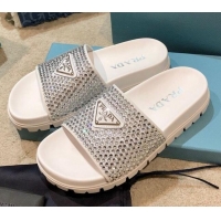 Low Price Prada Crystal Flat Slide Sandals 032926 White 2021