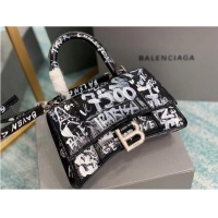 Super Quality Balenciaga Hourglass XS Top Handle Bag 28331S Black & White