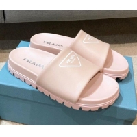 Low Cost Prada Leather Flat Slide Sandals 032928 Pink 2021