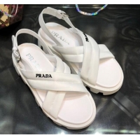 Top Quality Prada Monolith Silk Cross Strap Sandals 032939 White 2021