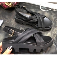 Most Popular Prada Monolith Silk Cross Strap Sandals 032939 Black 2021