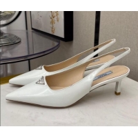 Top Quality Prada Shiny Leather Slingpack Pumps 5.5cm 040704 White 2021