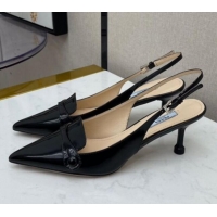 Luxury Prada Shiny Calfskin Slingback Pumps 040713 Black 2021