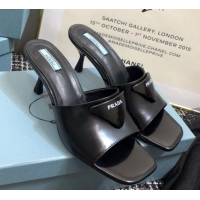 Best Product Prada Shiny Leather Heel Slide Sandals 040731 Black 2021