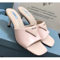 Pretty Style Prada Shiny Leather Heel Slide Sandals 040731 Pink 2021