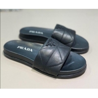 Top Quality Prada Quilted Leather Flat Slide Sandals 040742 Black 2021