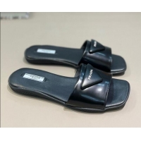 Top Quality Prada Triangle Logo Flat Slide Sandals 040745 Black 2021