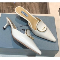 Good Quality Prada Calfskin Heel Mules 5.5cm 040746 White 2021