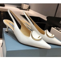 Best Design Prada Calfskin Slingback Pumps 5.5cm 040747 White 2021