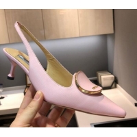 Cute Prada Calfskin Slingback Pumps 5.5cm 040747 Light Pink 2021