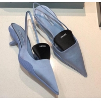 New Style Prada Silk Slingback Pumps 3cm 042795 Light Blue 2021