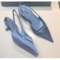 Top Grade Prada Silk Slingback Pumps 3cm 042795 Light Blue 2021