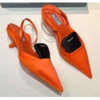 Top Design Prada Silk Slingback Pumps 3cm 042795 Orange 2021