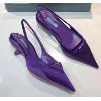 Classic Hot Prada Silk Slingback Pumps 3cm 042795 Purple 2021