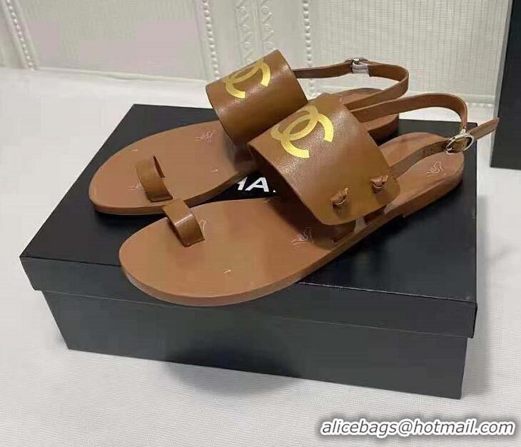 Top Grade New Chanel Goatskin Sandals G36885 Brown