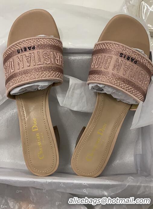 Elegant Dior Dway Embroidered Cotton Heel Slide Sandals 5cm Light Pink 031161