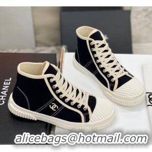 Best Price Chanel Vintage Canvas High-top Sneakers 21012501 Black 2021