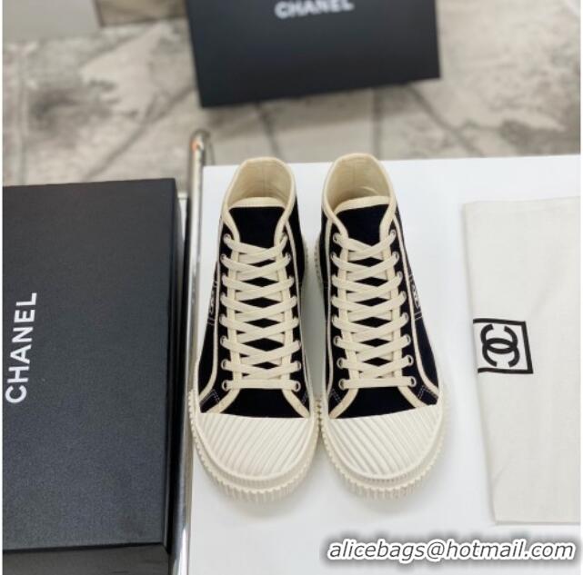 Best Price Chanel Vintage Canvas High-top Sneakers 21012501 Black 2021