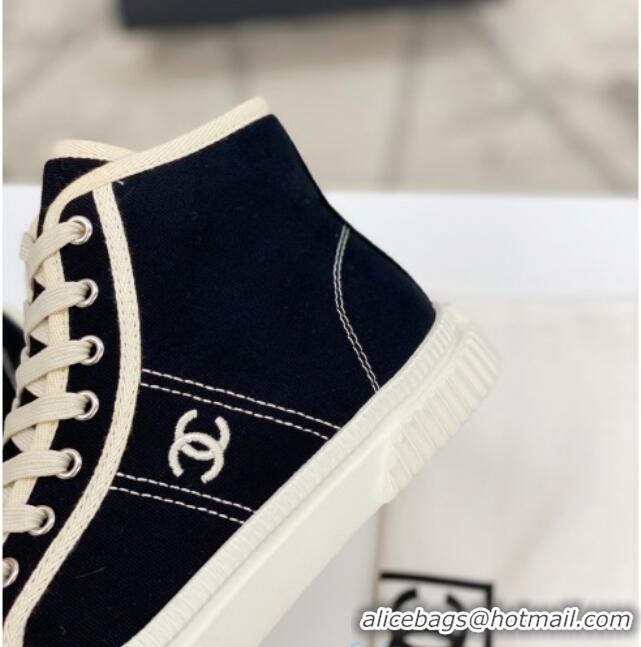 Best Price Chanel Vintage Canvas High-top Sneakers 21012501 Black 2021