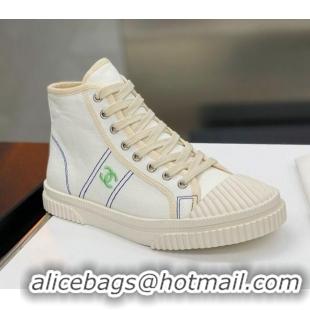 Super Quality Chanel Vintage Canvas High-top Sneakers 21012501 White 2021